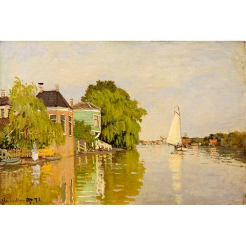 Houses on the Achterzaan Black Modern Wood Framed Art Print with Double Matting by Monet, Claude