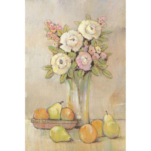 Still Life Study Flowers and Fruit I Black Modern Wood Framed Art Print by OToole, Tim