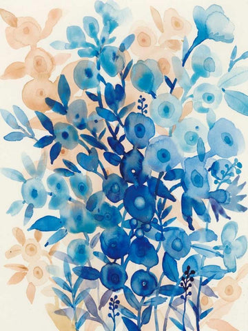 Blueberry Floral II White Modern Wood Framed Art Print with Double Matting by OToole, Tim