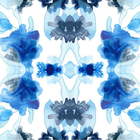 Blue Kaleidoscope II White Modern Wood Framed Art Print with Double Matting by Vess, June Erica
