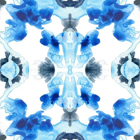 Blue Kaleidoscope IV White Modern Wood Framed Art Print with Double Matting by Vess, June Erica