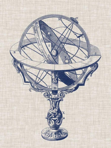 Armillary Sphere on Linen II Black Ornate Wood Framed Art Print with Double Matting by Vision Studio