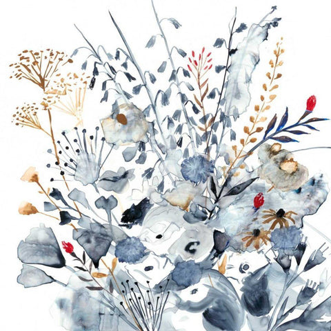 Indigo and Ochre I Black Modern Wood Framed Art Print with Double Matting by Borges, Victoria