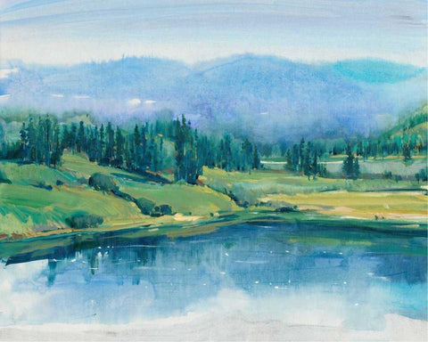 Mountain Lake II White Modern Wood Framed Art Print with Double Matting by OToole, Tim