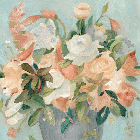 Soft Pastel Bouquet II White Modern Wood Framed Art Print with Double Matting by Scarvey, Emma