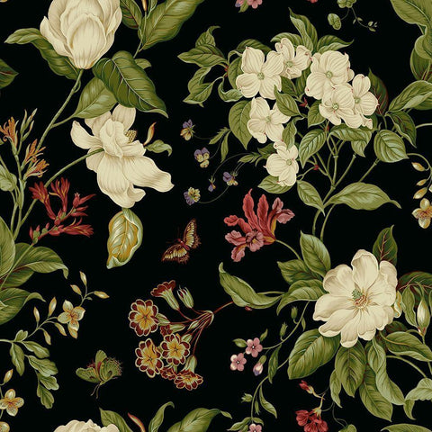 Garden Floral on Black II Black Ornate Wood Framed Art Print with Double Matting by Unknown