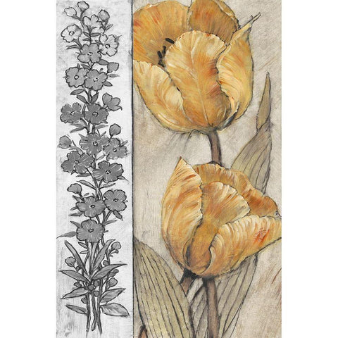 Ochre and Grey Tulips IV White Modern Wood Framed Art Print by OToole, Tim