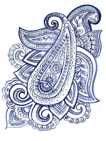 Indigo Paisley III Black Ornate Wood Framed Art Print with Double Matting by Parker, Jennifer Paxton