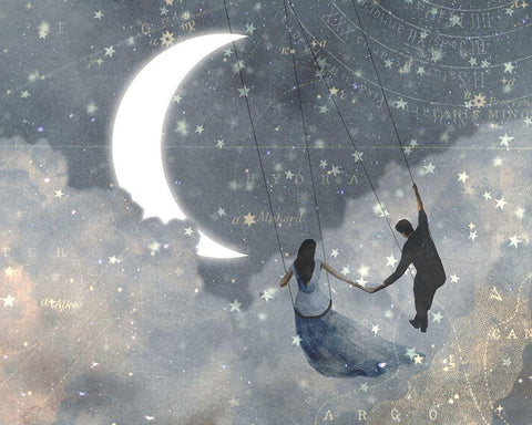 Celestial Love I White Modern Wood Framed Art Print with Double Matting by Borges, Victoria