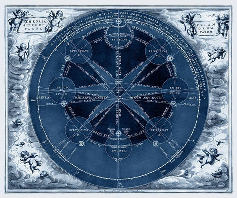 Indigo Planetary Chart Black Ornate Wood Framed Art Print with Double Matting by Vision Studio