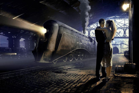 Train Depot White Modern Wood Framed Art Print with Double Matting by Consani, Chris