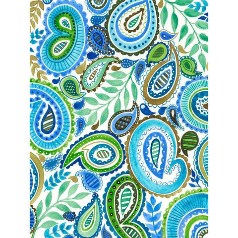 Blue and Green Paisley II White Modern Wood Framed Art Print by Moore, Regina