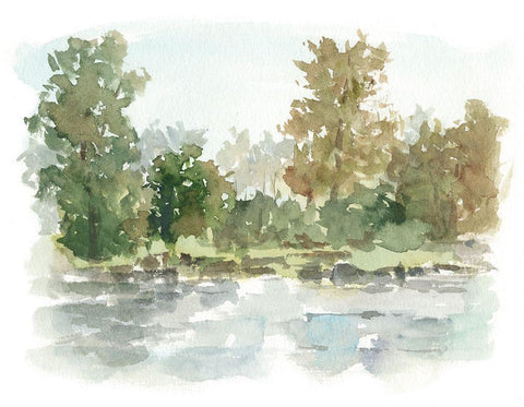 Wooded Stream I White Modern Wood Framed Art Print with Double Matting by Harper, Ethan