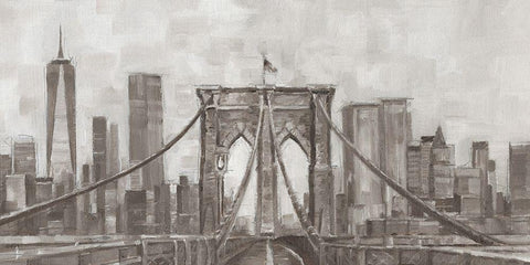 New York Panoramic White Modern Wood Framed Art Print with Double Matting by Harper, Ethan
