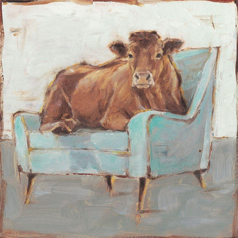 Moo-ving In IV Black Ornate Wood Framed Art Print with Double Matting by Harper, Ethan