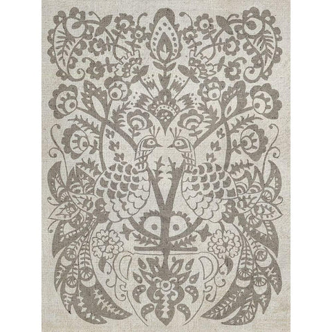 Peacock Damask I Gold Ornate Wood Framed Art Print with Double Matting by Zarris, Chariklia