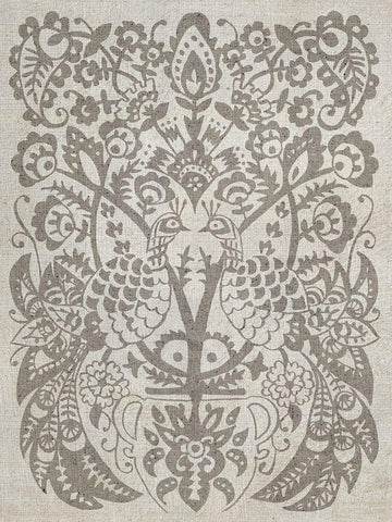 Peacock Damask I Black Ornate Wood Framed Art Print with Double Matting by Zarris, Chariklia