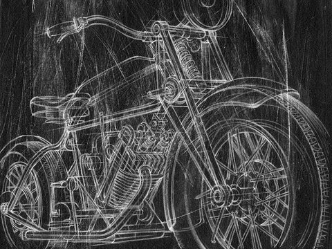 Motorcycle Mechanical Sketch I White Modern Wood Framed Art Print with Double Matting by Harper, Ethan