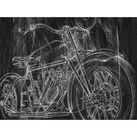 Motorcycle Mechanical Sketch I Black Modern Wood Framed Art Print by Harper, Ethan