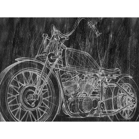 Motorcycle Mechanical Sketch II Black Modern Wood Framed Art Print with Double Matting by Harper, Ethan