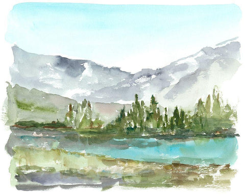 Plein Air Reservoir II Black Ornate Wood Framed Art Print with Double Matting by Harper, Ethan