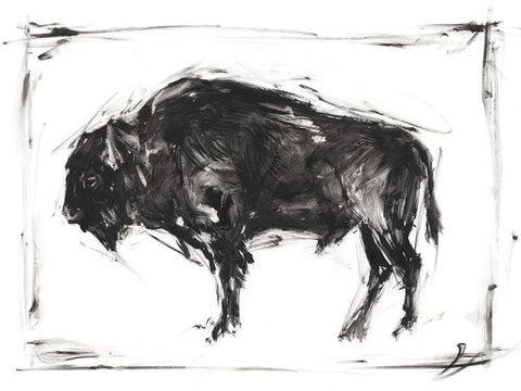 Dynamic Bison II White Modern Wood Framed Art Print with Double Matting by Harper, Ethan