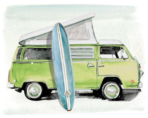 Surf Wagon I White Modern Wood Framed Art Print with Double Matting by Parker, Jennifer Paxton