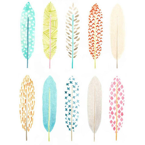 Feather Patterns I White Modern Wood Framed Art Print by Vess, June Erica