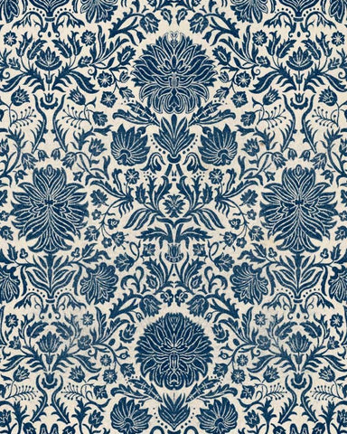 Baroque Tapestry in Navy I Black Ornate Wood Framed Art Print with Double Matting by Vision Studio