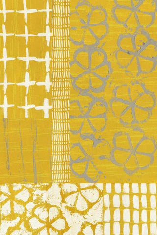 Golden Blockprint II White Modern Wood Framed Art Print with Double Matting by Zarris, Chariklia