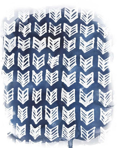 Indigo Batik Vignette IV White Modern Wood Framed Art Print with Double Matting by Vess, June Erica