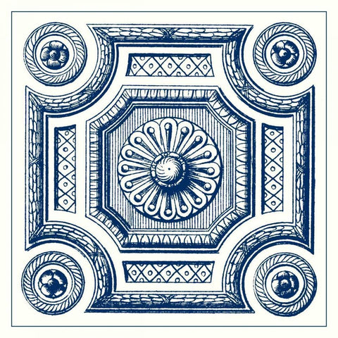 Indigo Medallion III Black Ornate Wood Framed Art Print with Double Matting by Vision Studio