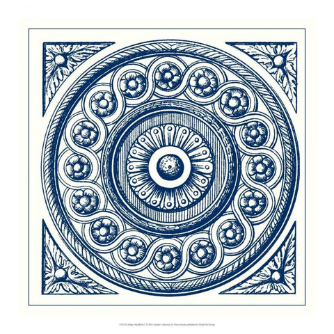 Indigo Medallion V Black Ornate Wood Framed Art Print with Double Matting by Vision Studio
