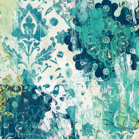 Blue Floral Layers I White Modern Wood Framed Art Print with Double Matting by Vess, June Erica