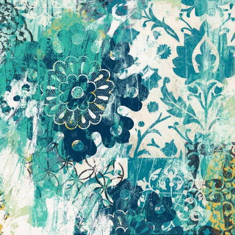 Blue Floral Layers II Black Ornate Wood Framed Art Print with Double Matting by Vess, June Erica