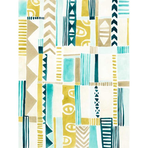Tribal Patchwork I Black Modern Wood Framed Art Print with Double Matting by Vess, June Erica
