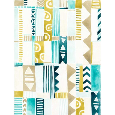 Tribal Patchwork II White Modern Wood Framed Art Print by Vess, June Erica
