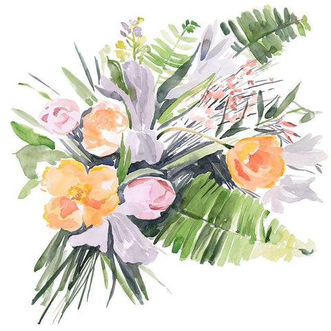 Ferns and Tulips I Black Modern Wood Framed Art Print with Double Matting by Parker, Jennifer Paxton