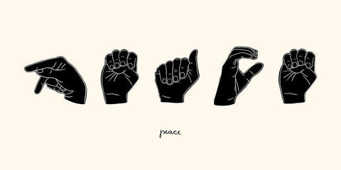 Sign Language V Black Ornate Wood Framed Art Print with Double Matting by Scarvey, Emma