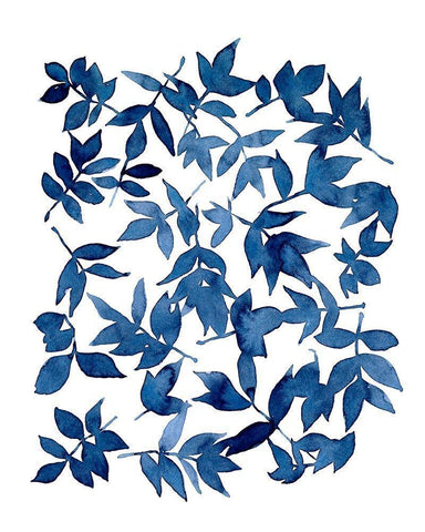 Indigo Fallen Leaves I White Modern Wood Framed Art Print with Double Matting by Scarvey, Emma