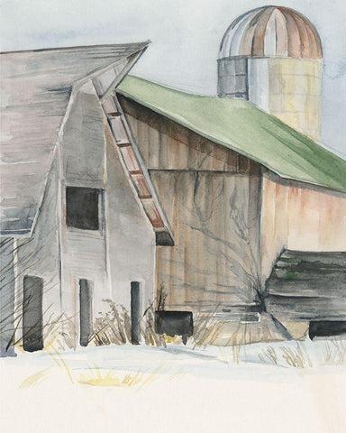 3-UP Winter Barn II Black Ornate Wood Framed Art Print with Double Matting by Parker, Jennifer Paxton