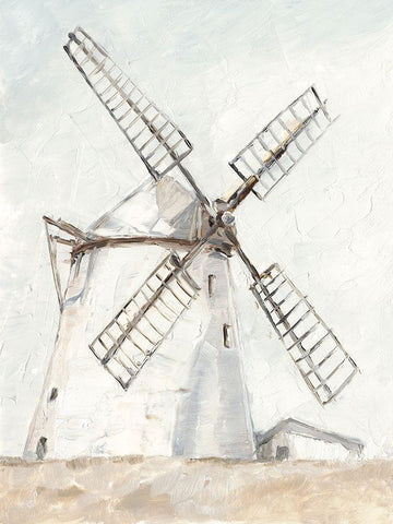 European Windmill II White Modern Wood Framed Art Print with Double Matting by Harper, Ethan