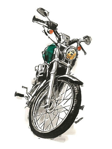 Motorcycles in Ink I White Modern Wood Framed Art Print with Double Matting by Warren, Annie