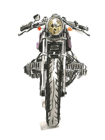 Motorcycles in Ink II Black Ornate Wood Framed Art Print with Double Matting by Warren, Annie