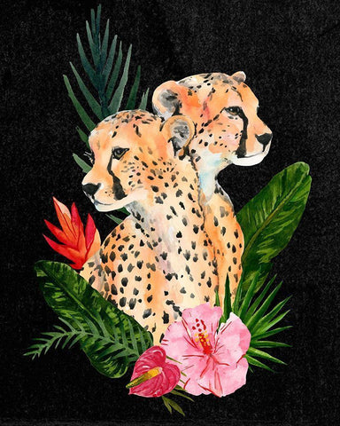 Cheetah Bouquet II Black Ornate Wood Framed Art Print with Double Matting by Warren, Annie