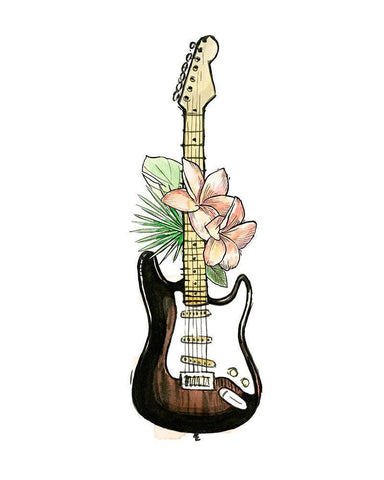 Guitar Foliage II Black Ornate Wood Framed Art Print with Double Matting by Warren, Annie