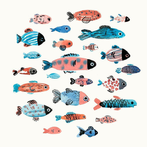 Fish School II Black Modern Wood Framed Art Print with Double Matting by Warren, Annie