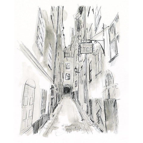 European City Sketch I Black Modern Wood Framed Art Print with Double Matting by Vess, June Erica