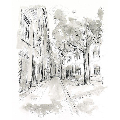 European City Sketch II White Modern Wood Framed Art Print by Vess, June Erica