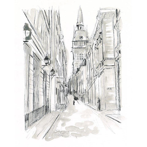 European City Sketch III Black Modern Wood Framed Art Print by Vess, June Erica